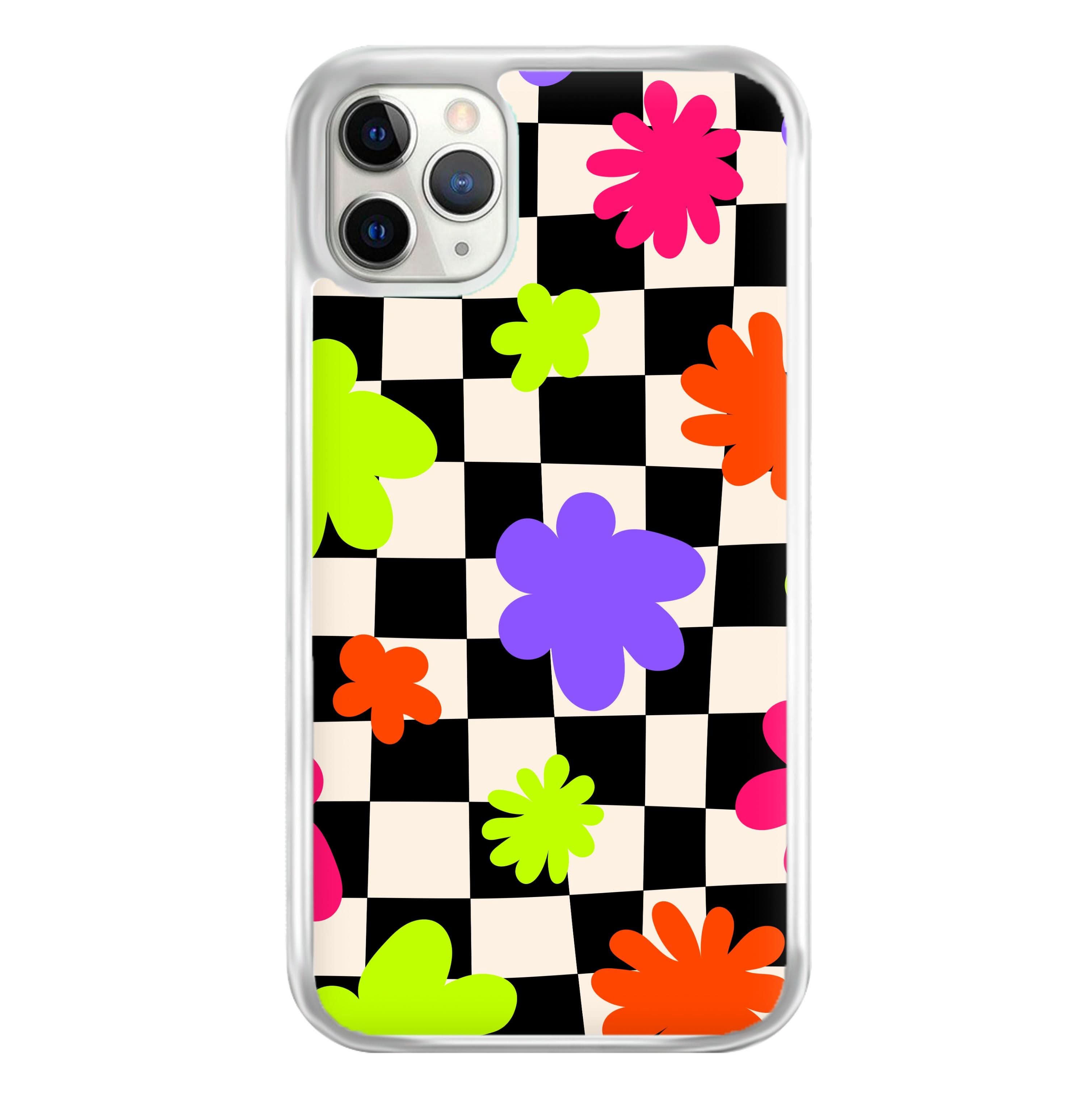 Abstract Flowers Checkered Pattern Phone Case