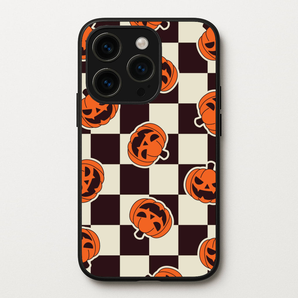 Pumpkin Stickers Checkered Pattern iPhone 15 Pro Case