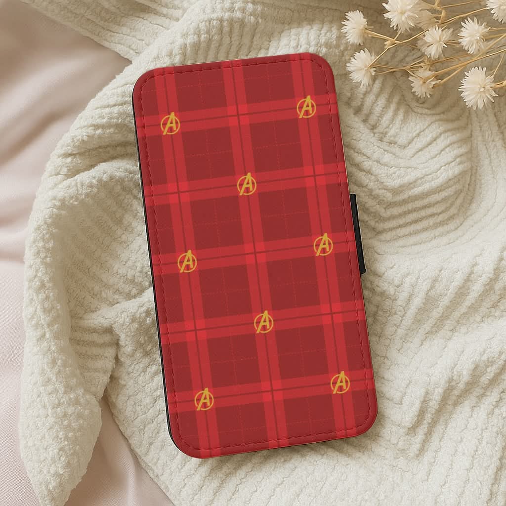 Superhero Team Red Tartan Pattern Leather Phone Case