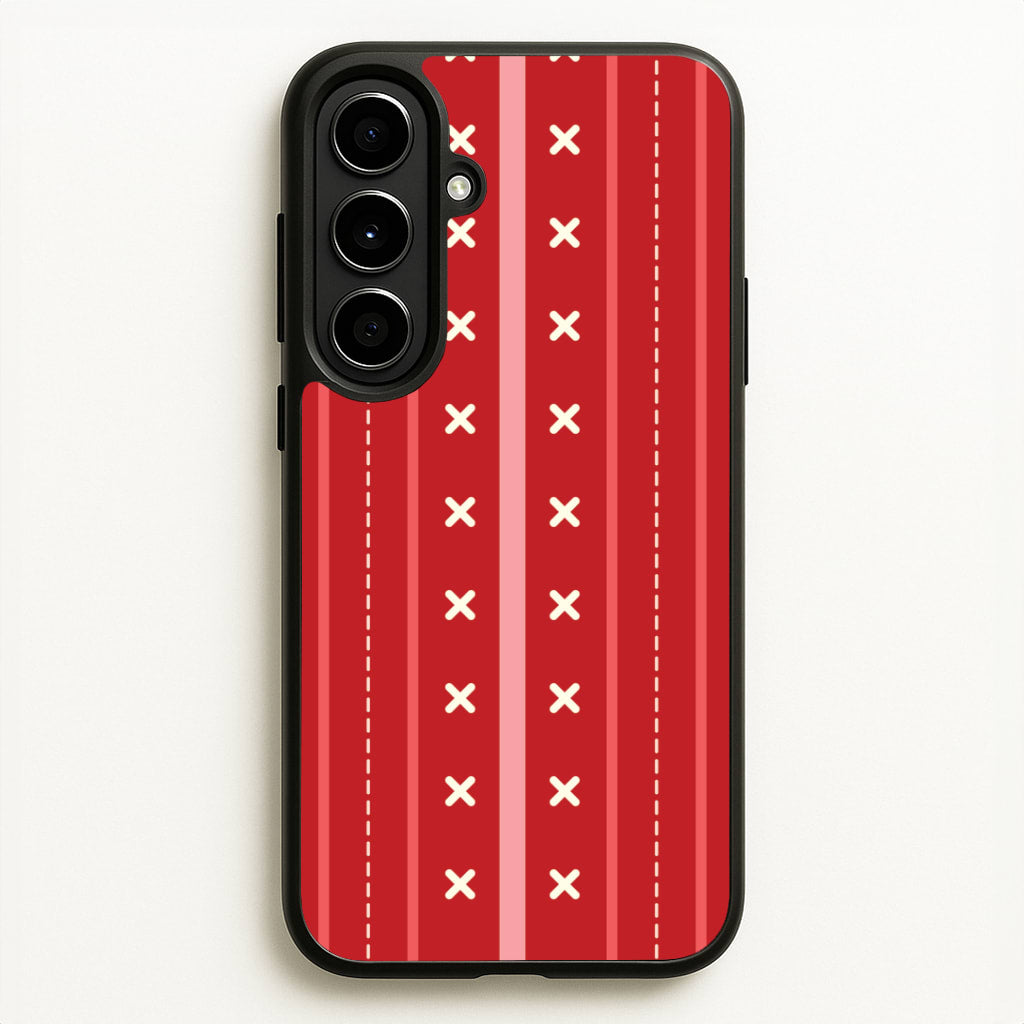 Stripes And Stitches Red Christmas Pattern Galaxy A56 Case