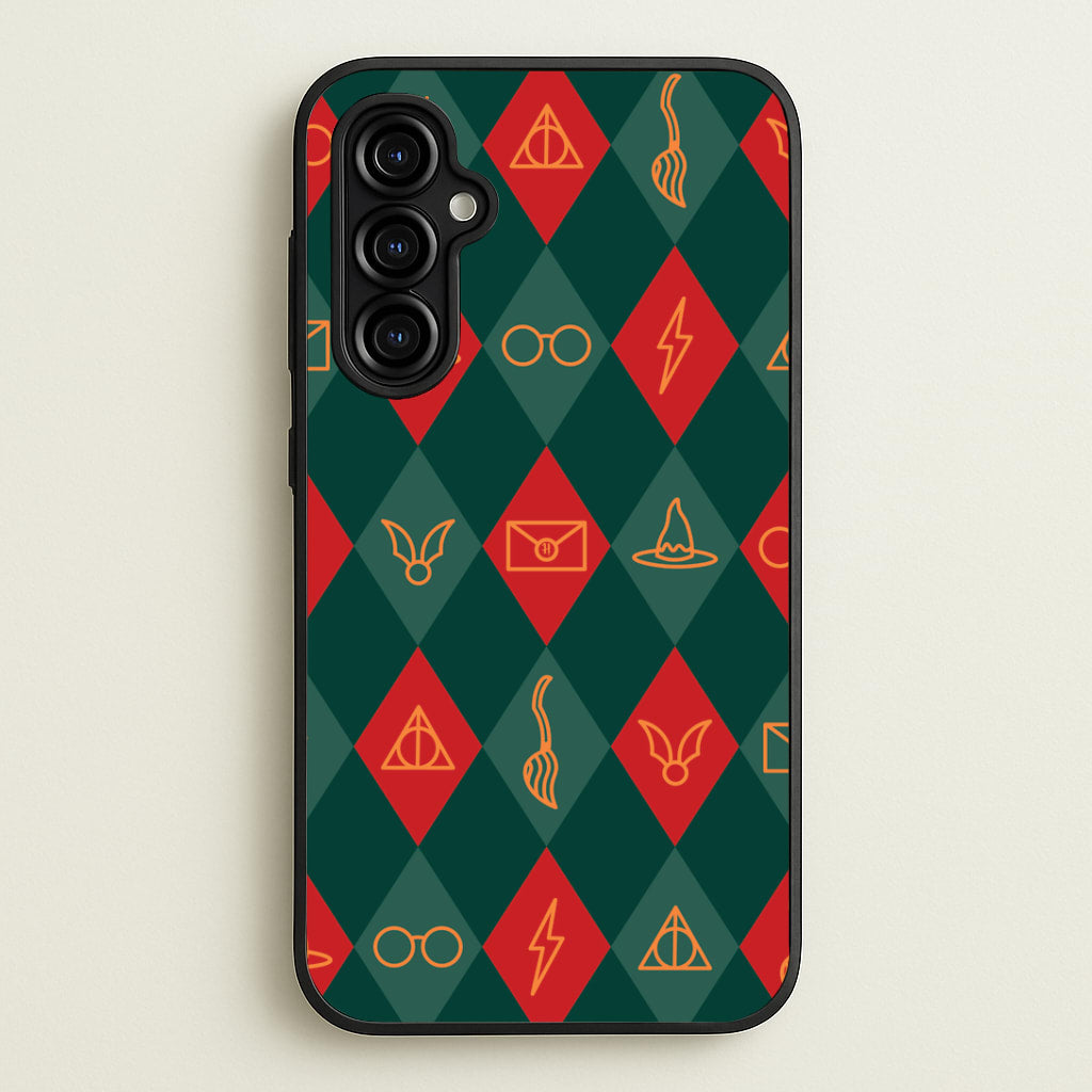 Christmas Wizard Icons Argyle Pattern Galaxy A54 Case