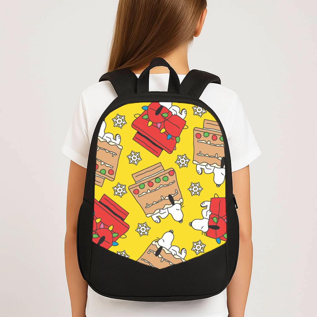Cartoon Beagle Fairylights And Gingerbead Pattern School Bag