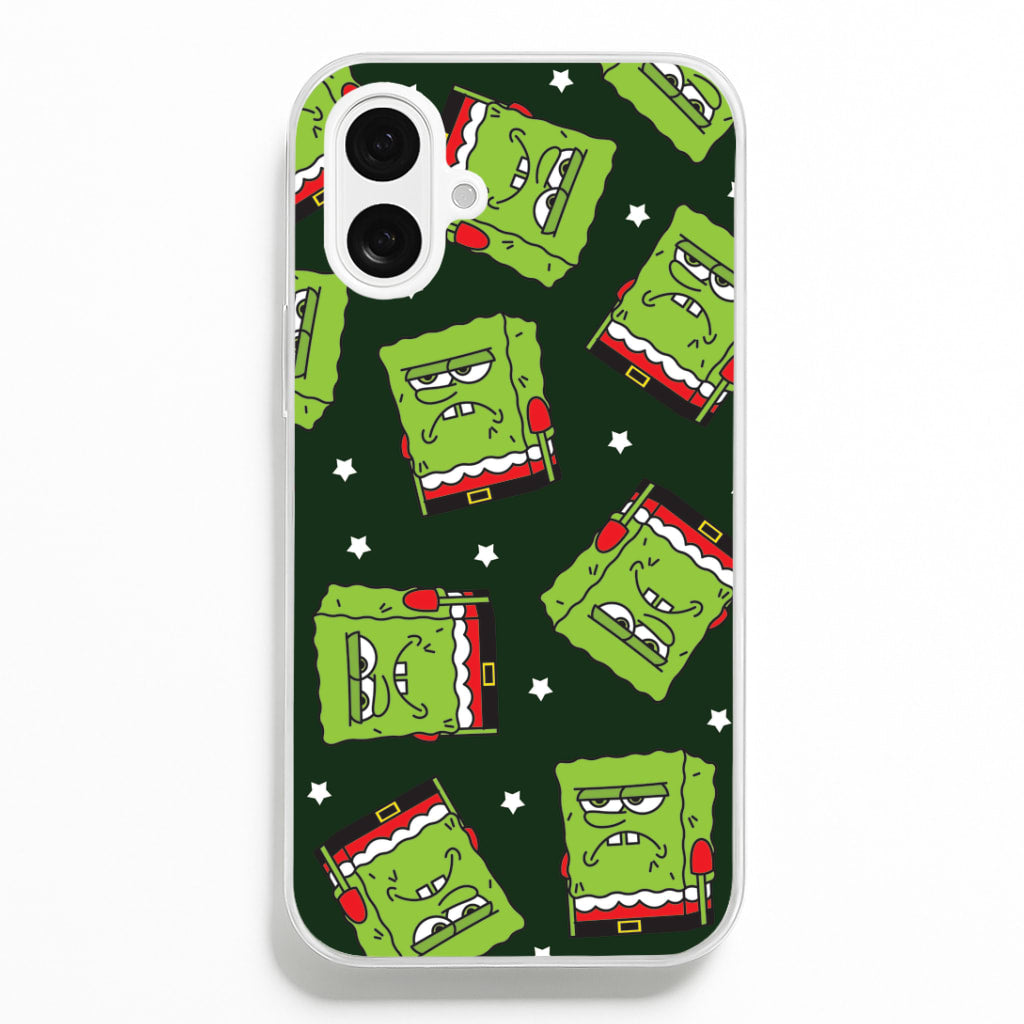 Grumpy Christmas Cartoon Sponge Pattern iPhone 16 Plus Case