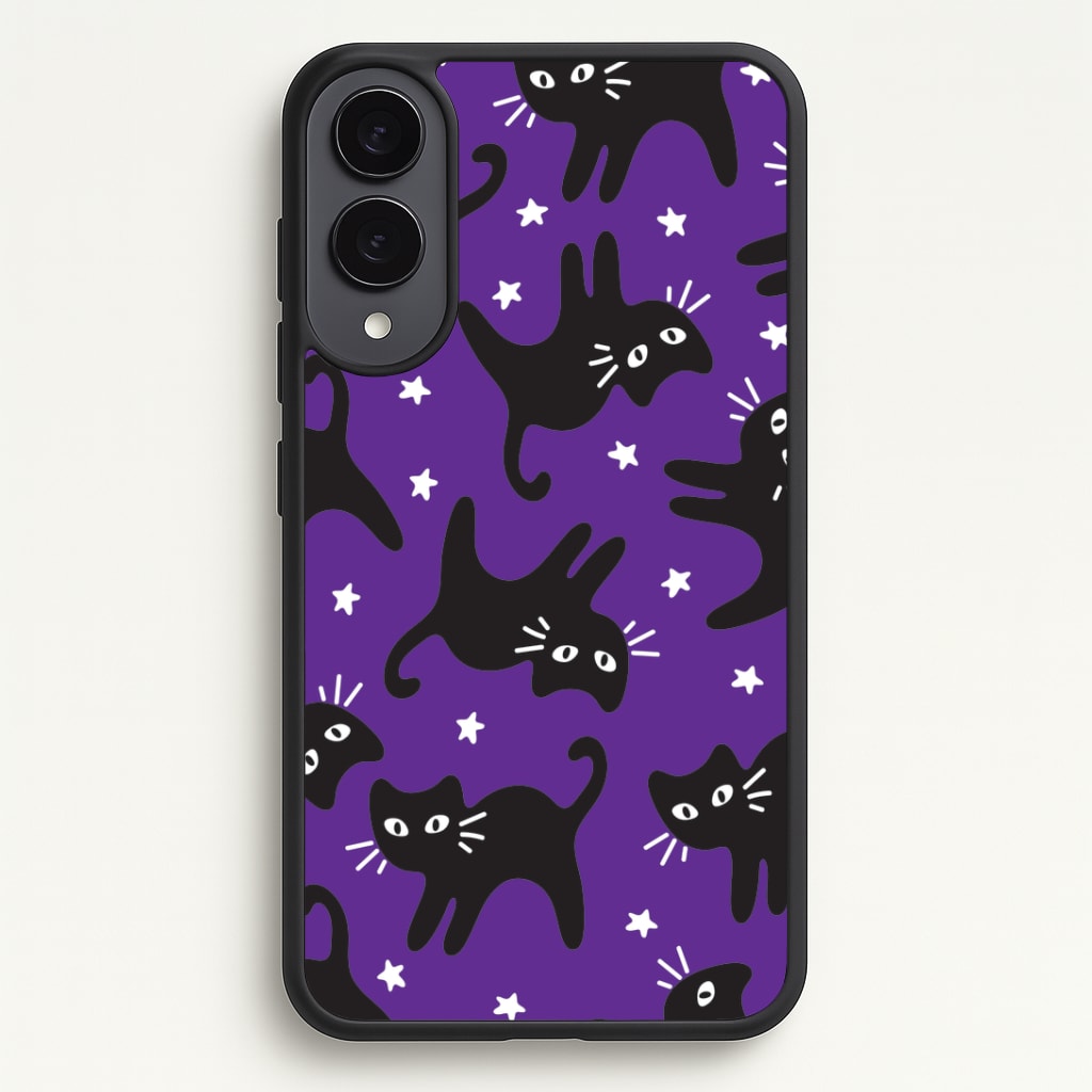 Cartoon Black Cats And Stars Pattern Galaxy S25 Edge Case