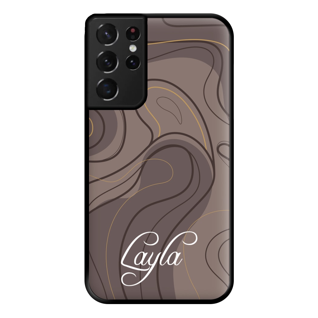 Brown Marble Waves Personalised Name Galaxy S21 Ultra Case
