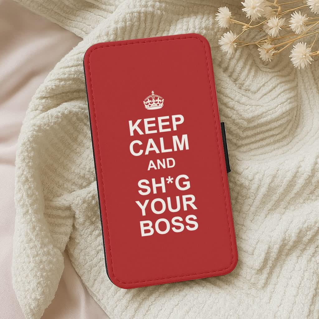 Keep Calm With Your Boss Leather Phone Case