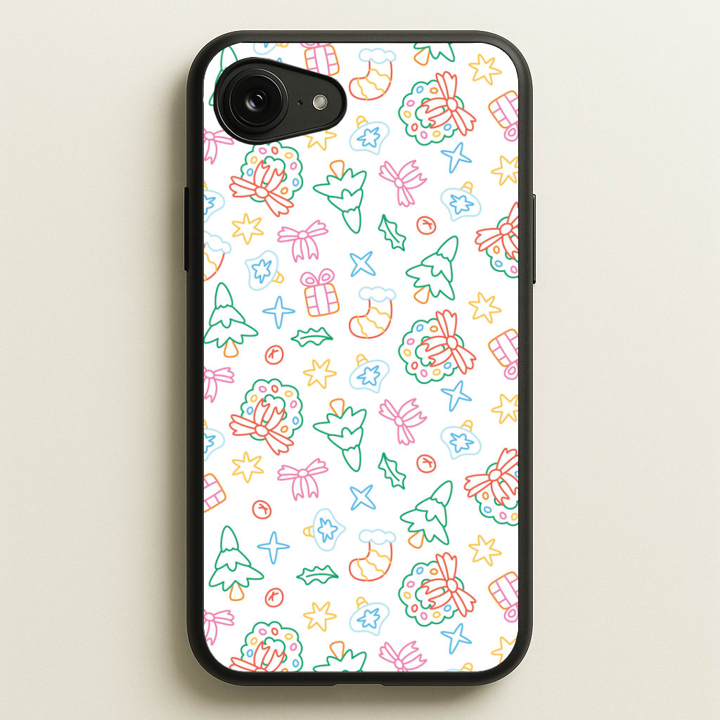 Neon Christmas Icons Pattern II iPhone 16e Case