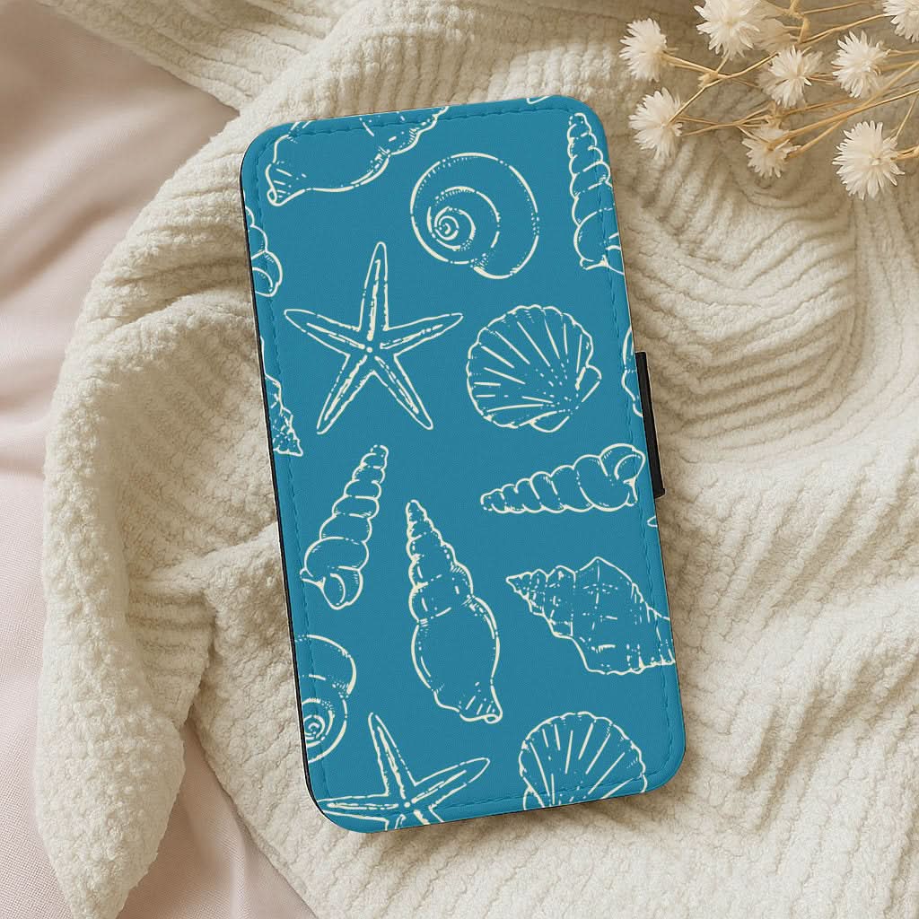 Sketched Shells Pattern Leather Phone Case
