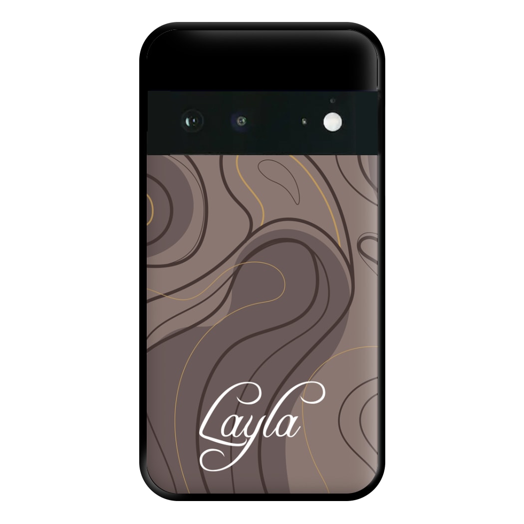 Brown Marble Waves Personalised Name Google Pixel 6 Case