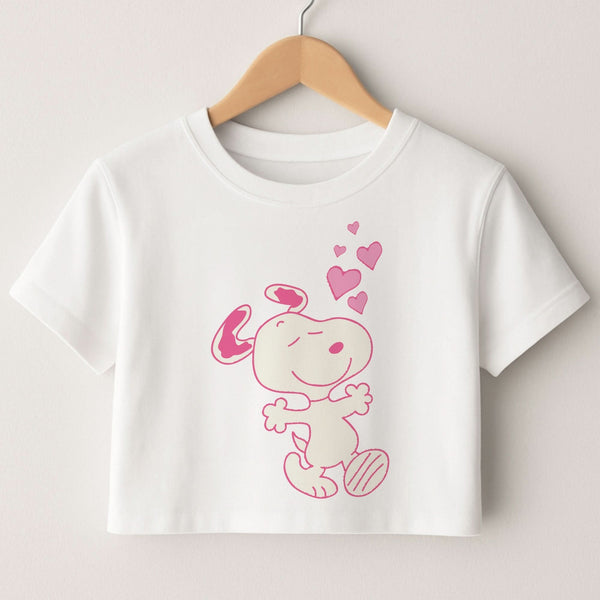 Cartoon Beagle Valentine Hearts Pattern Crop Top