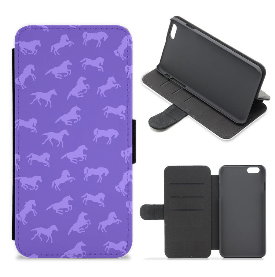 Purple Horse Pattern - Horses Flip / Wallet Phone Case