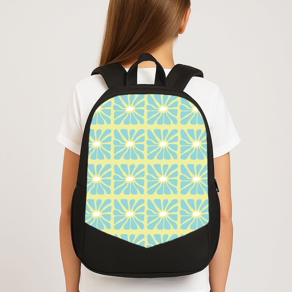 Square Abstract Flowers Blue School Bag
