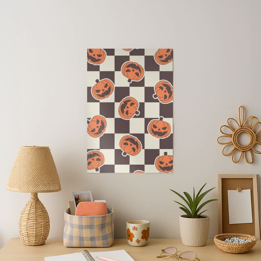 Pumpkin Stickers Checkered Pattern Art Print