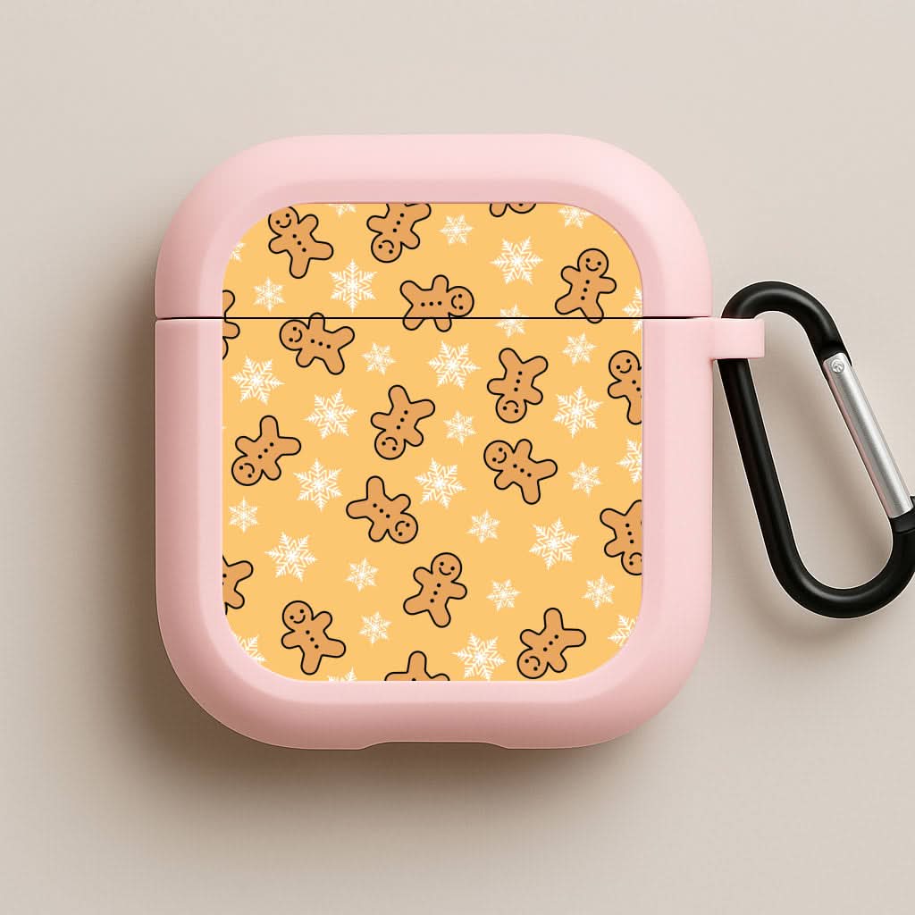 Cute Gingerbread And Snowflakes Pattern Pink AirPods Case