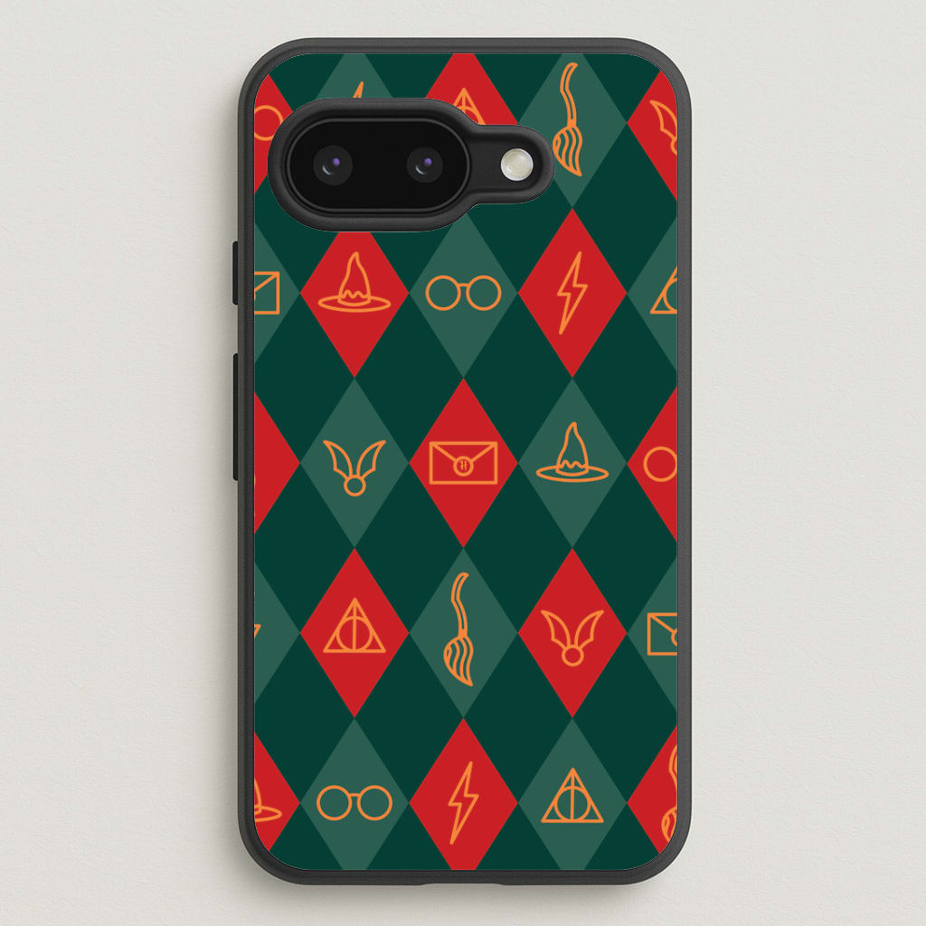 Christmas Wizard Icons Argyle Pattern Google Pixel 9a Case