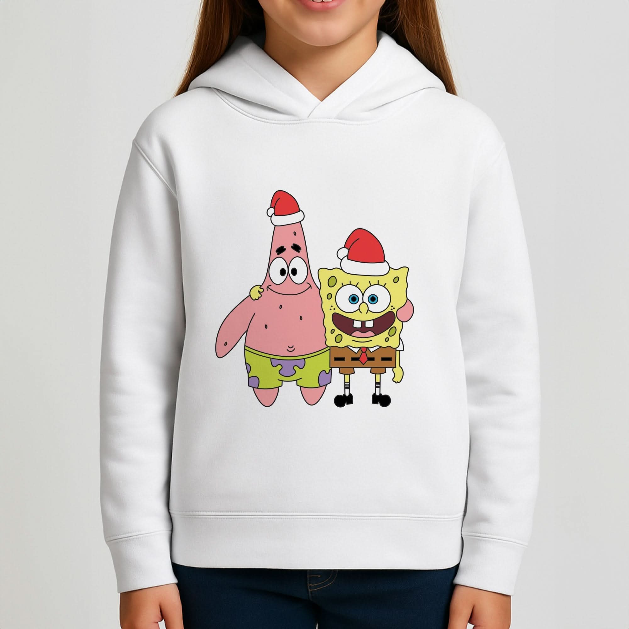 Cartoon Sponge And Starfish Christmas Hats Girls Hoodie