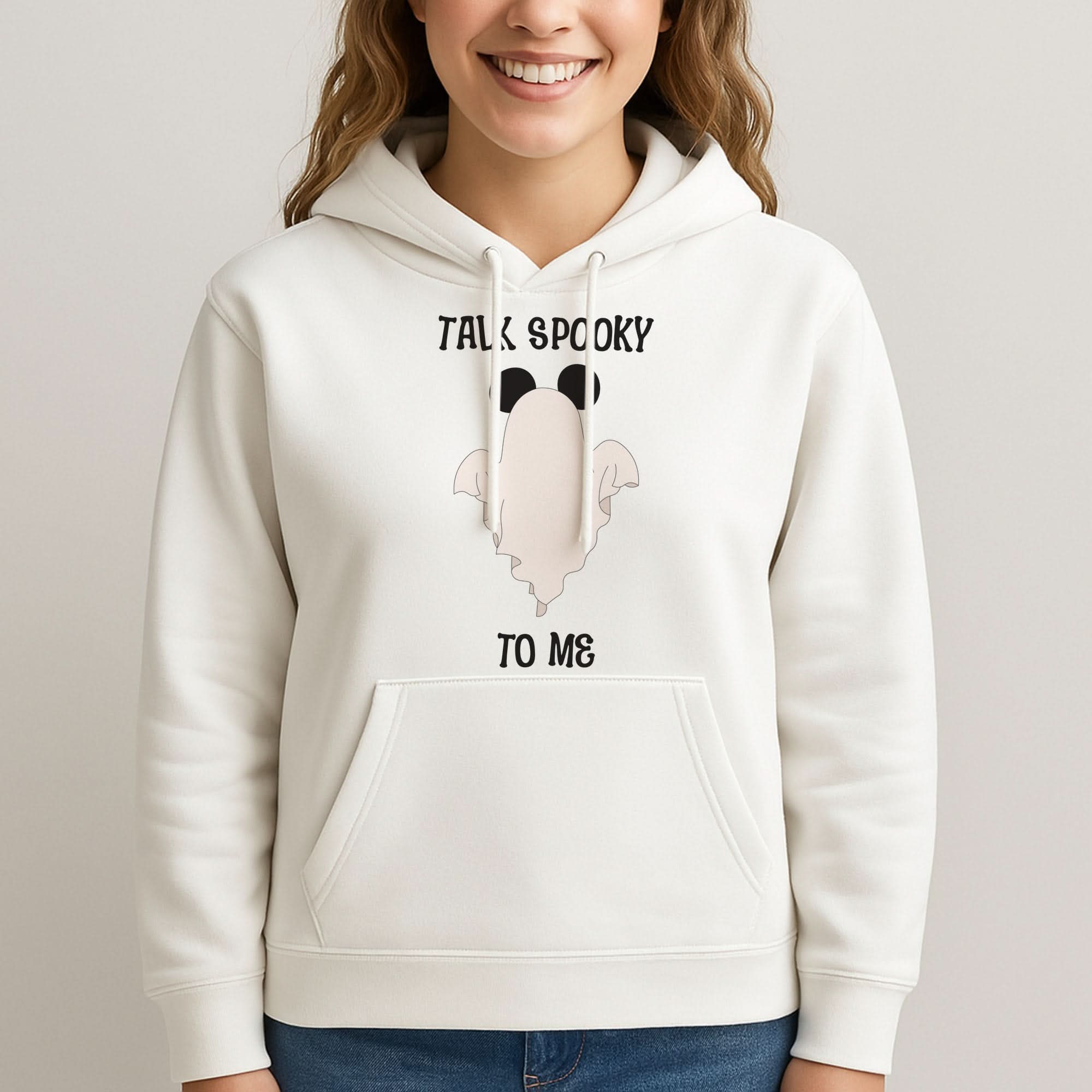 Talk Spooky To Me Mouse Ghost Womans Hooded Sweatshirt