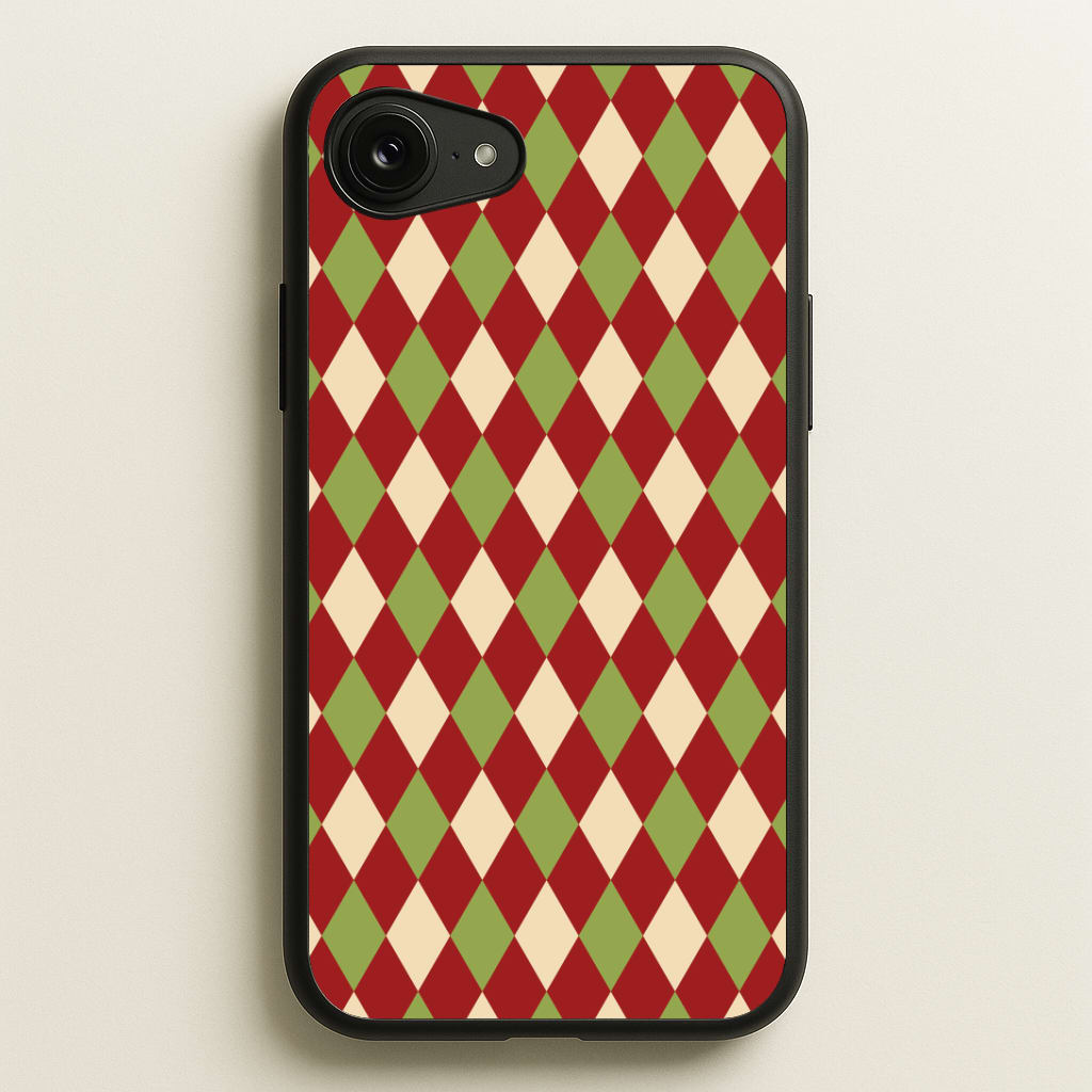 Red And Green Argyle Christmas Pattern iPhone 16e Case