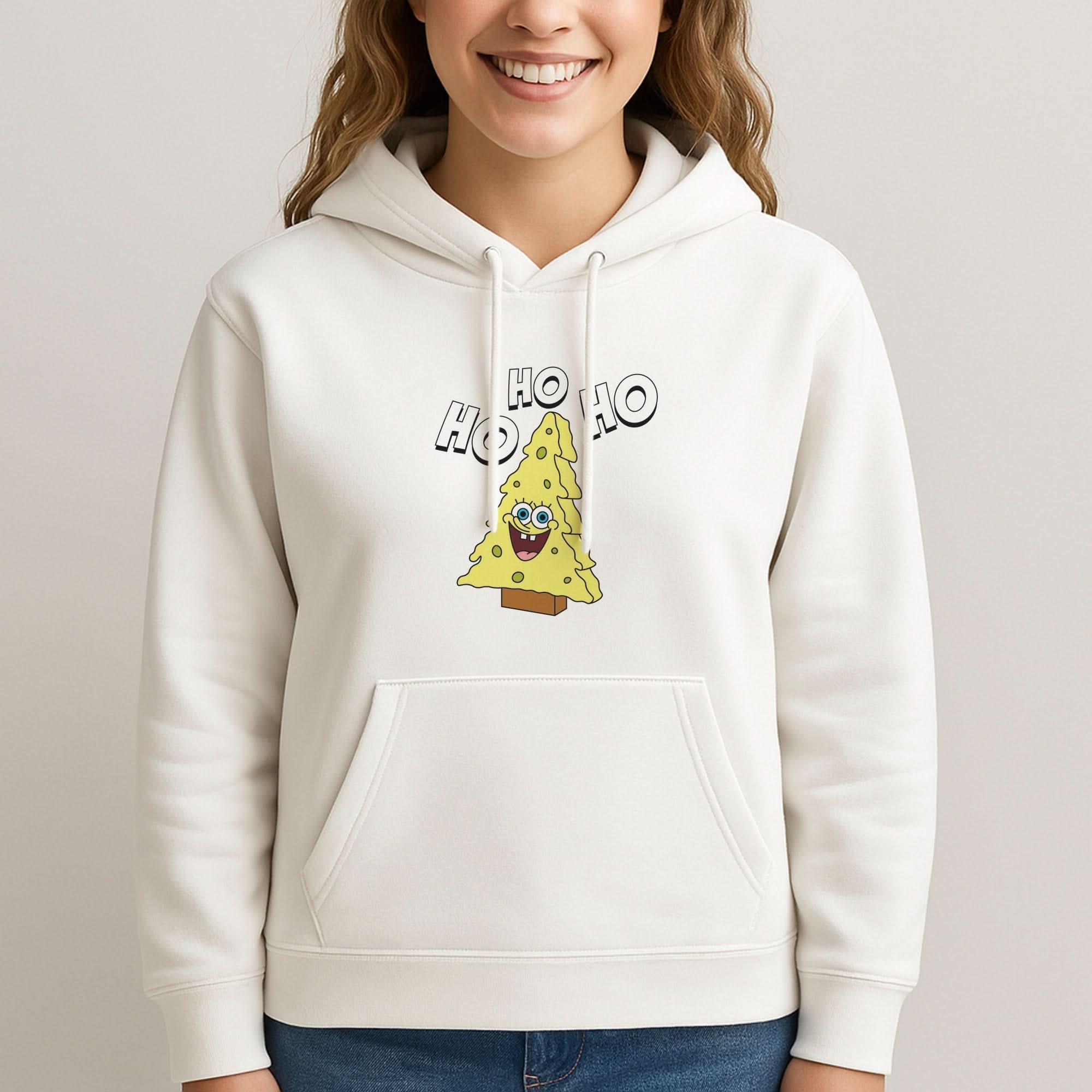 Christmas Tree Cartoon Sponge Womans Hooded Sweatshirt
