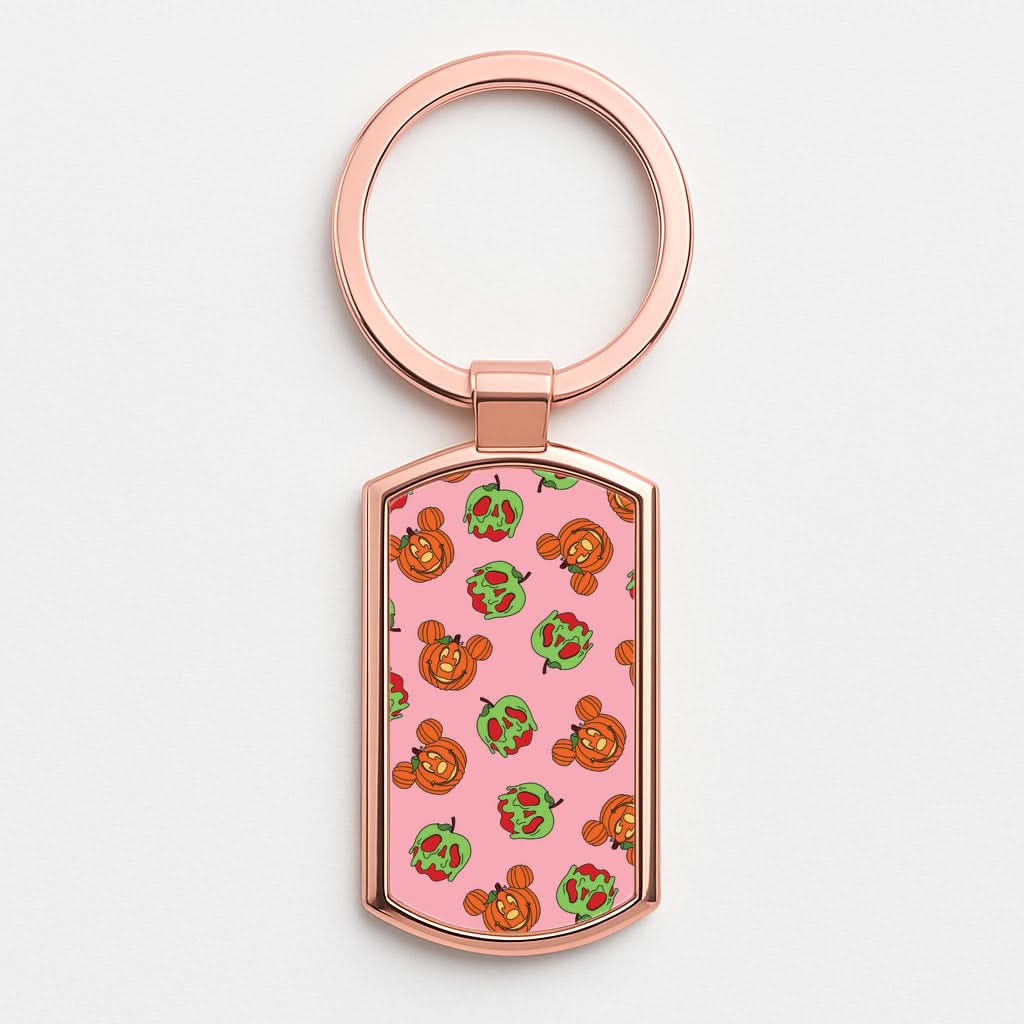 Pumpkin Mouse And Poison Apple Pattern Rose Gold Keyring