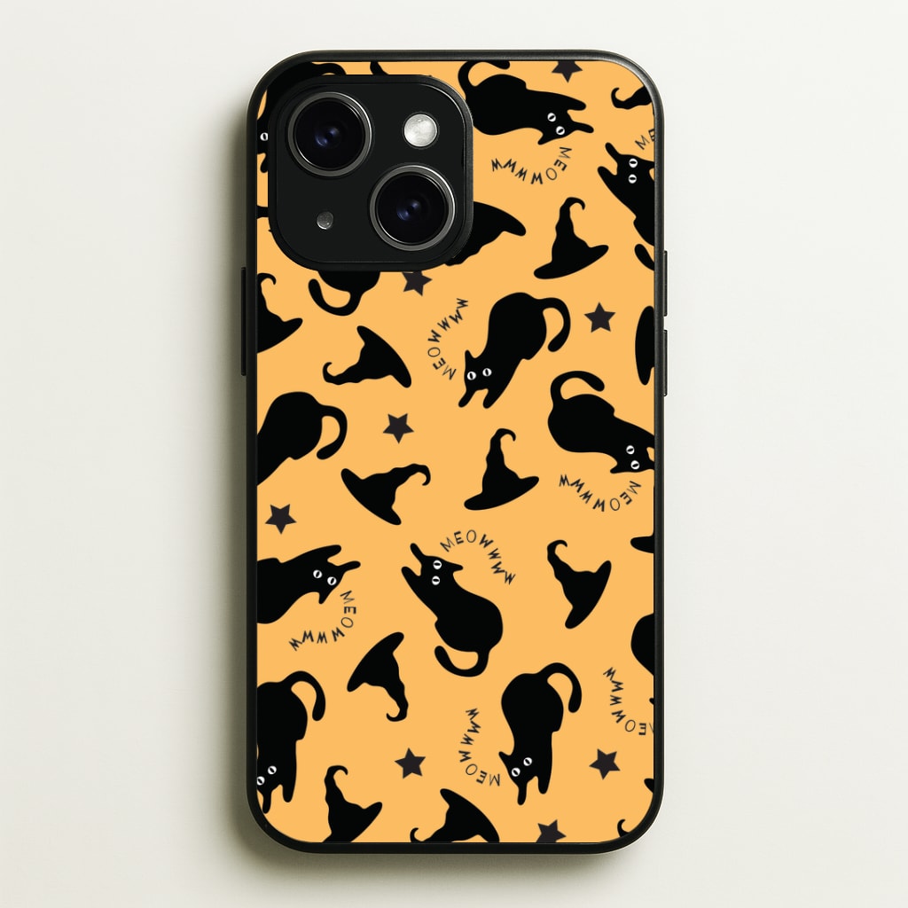 Black Cat And Hats Pattern iPhone 15 Plus Case