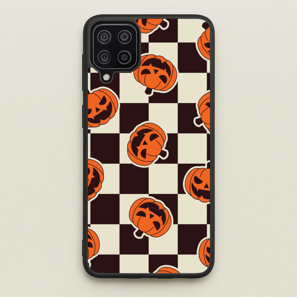 Pumpkin Stickers Checkered Pattern Galaxy A12 Case