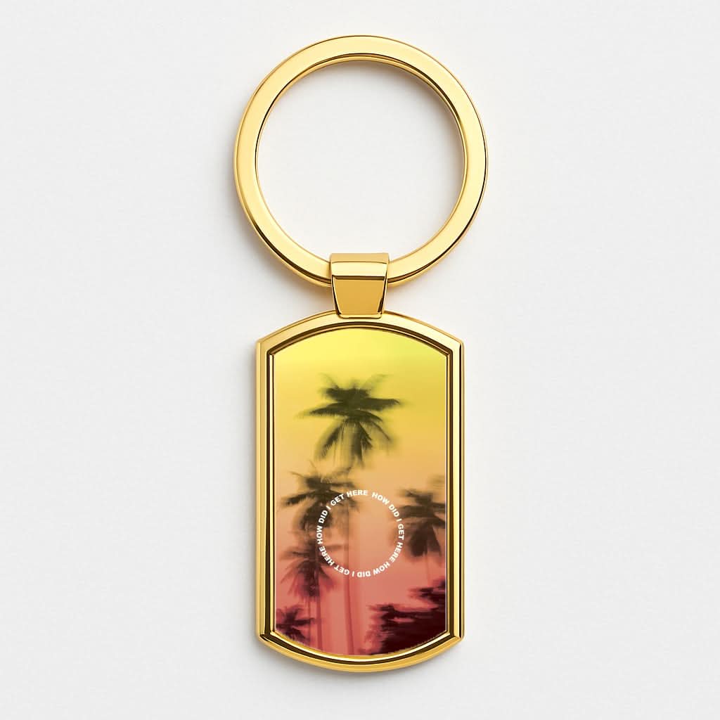 Palm Trees Circle Gold Keyring