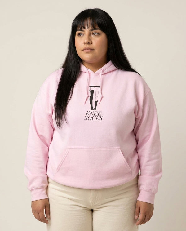 Knee Socks Hoodie — Pink Front, worn