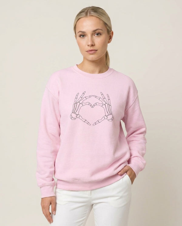Skeleton Heart Sweatshirt — Pink Front, worn
