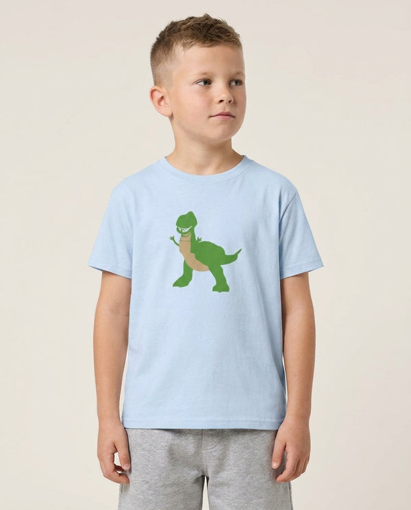 Rex Kids T-Shirt — Blue Front, worn