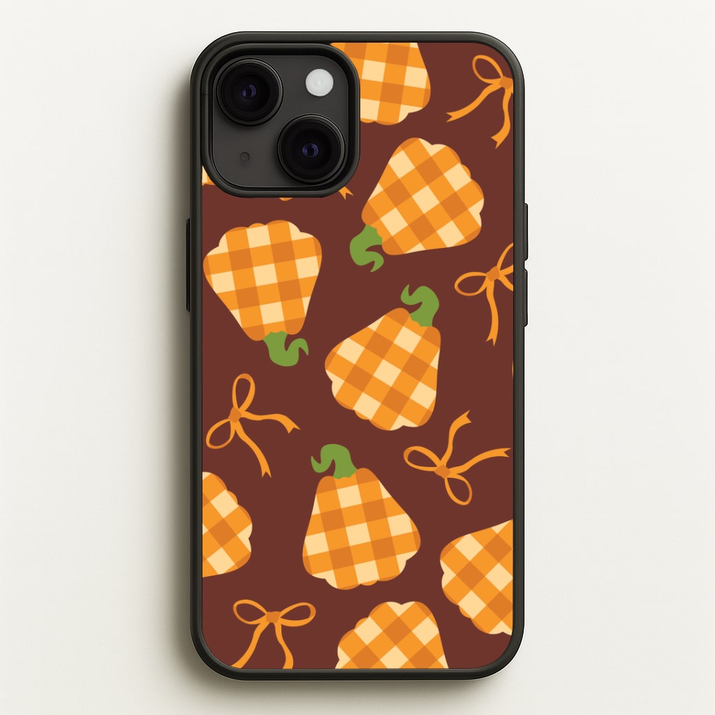Tartan Pumpkins And Bows Pattern iPhone 13 Mini Case