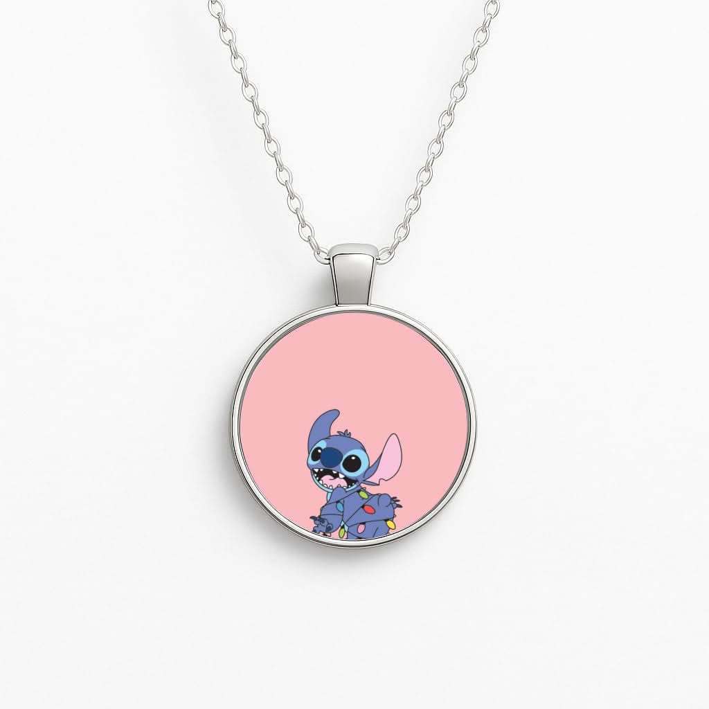 Cute Blue Alien Fairylights Circle Necklace
