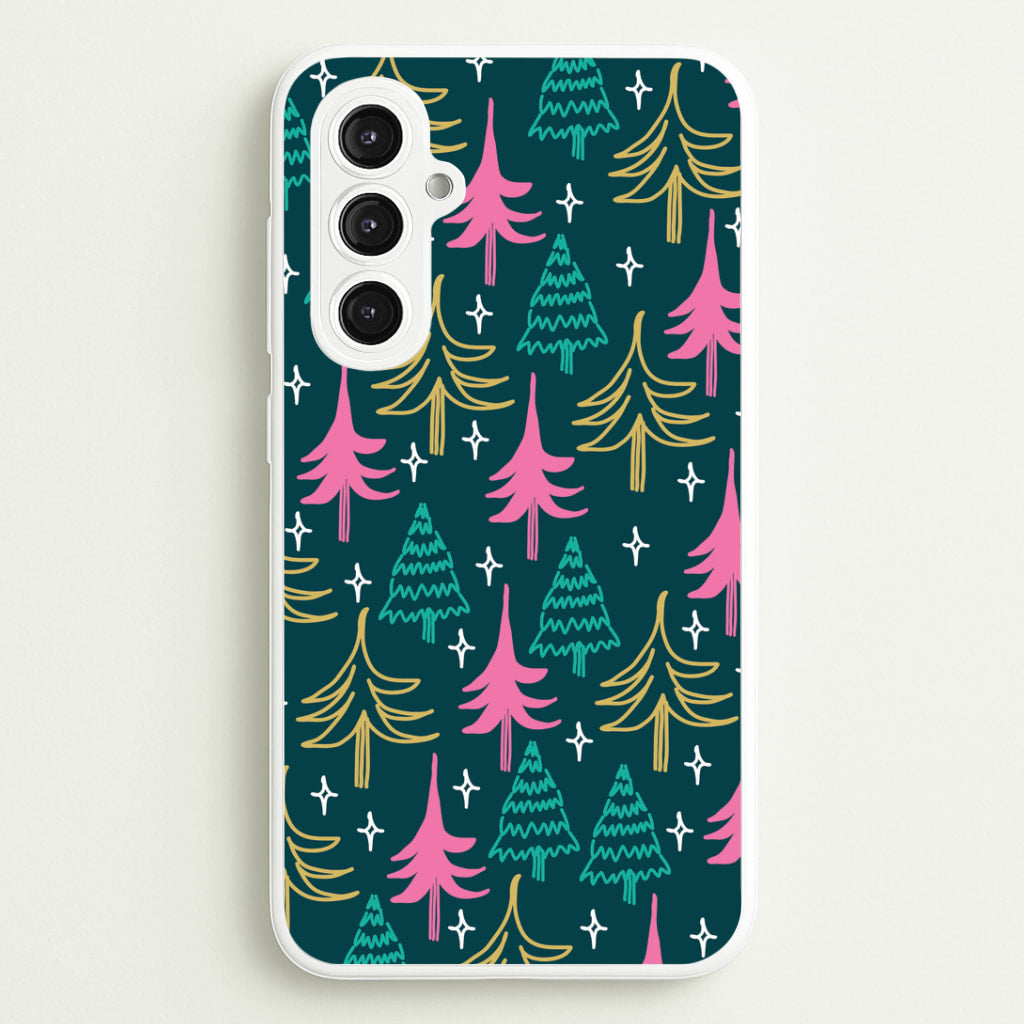 Colourful Sketched Christmas Trees Pattern Galaxy S23FE Case