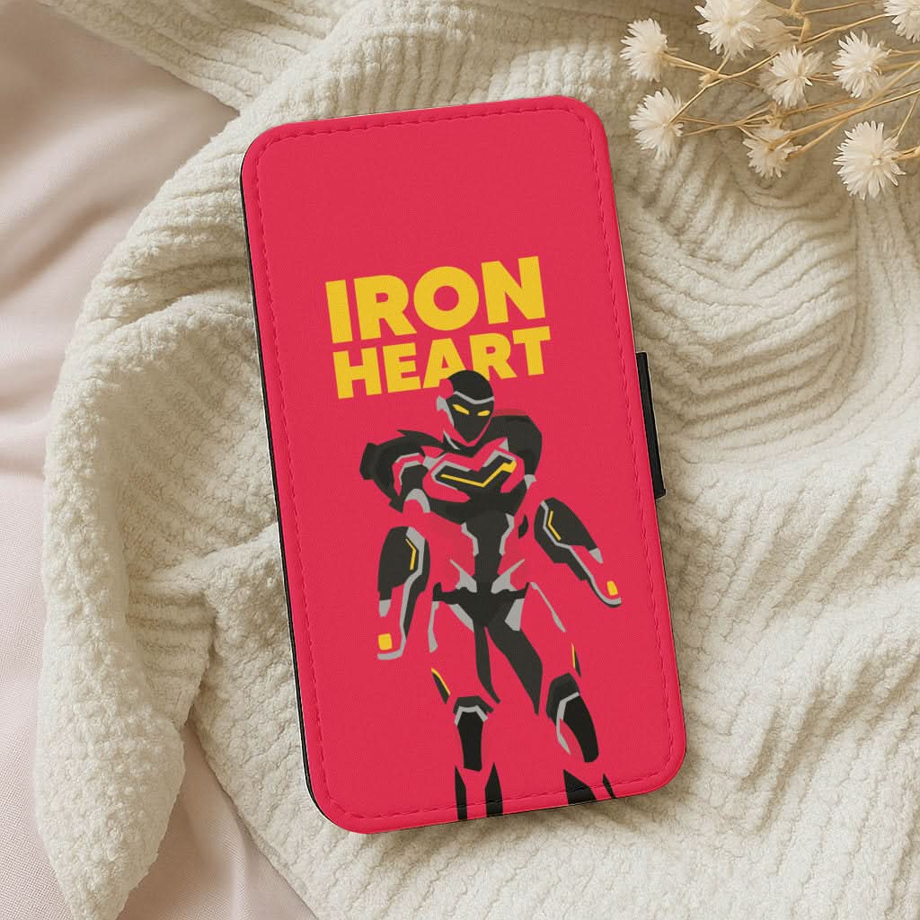 Metal Heart Hero Standing Leather Phone Case