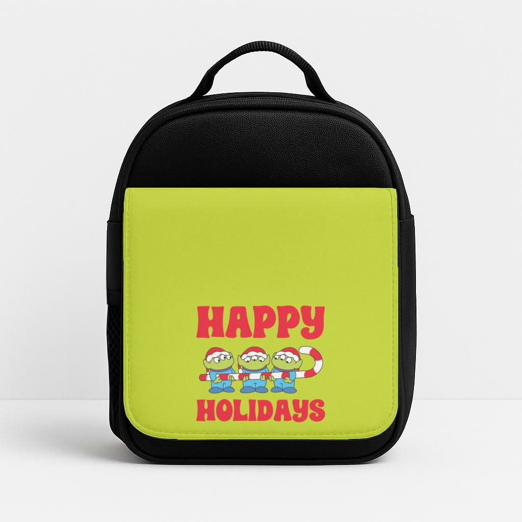 Happy Holidays Cute Green Aliens Insulated Lunch Bag