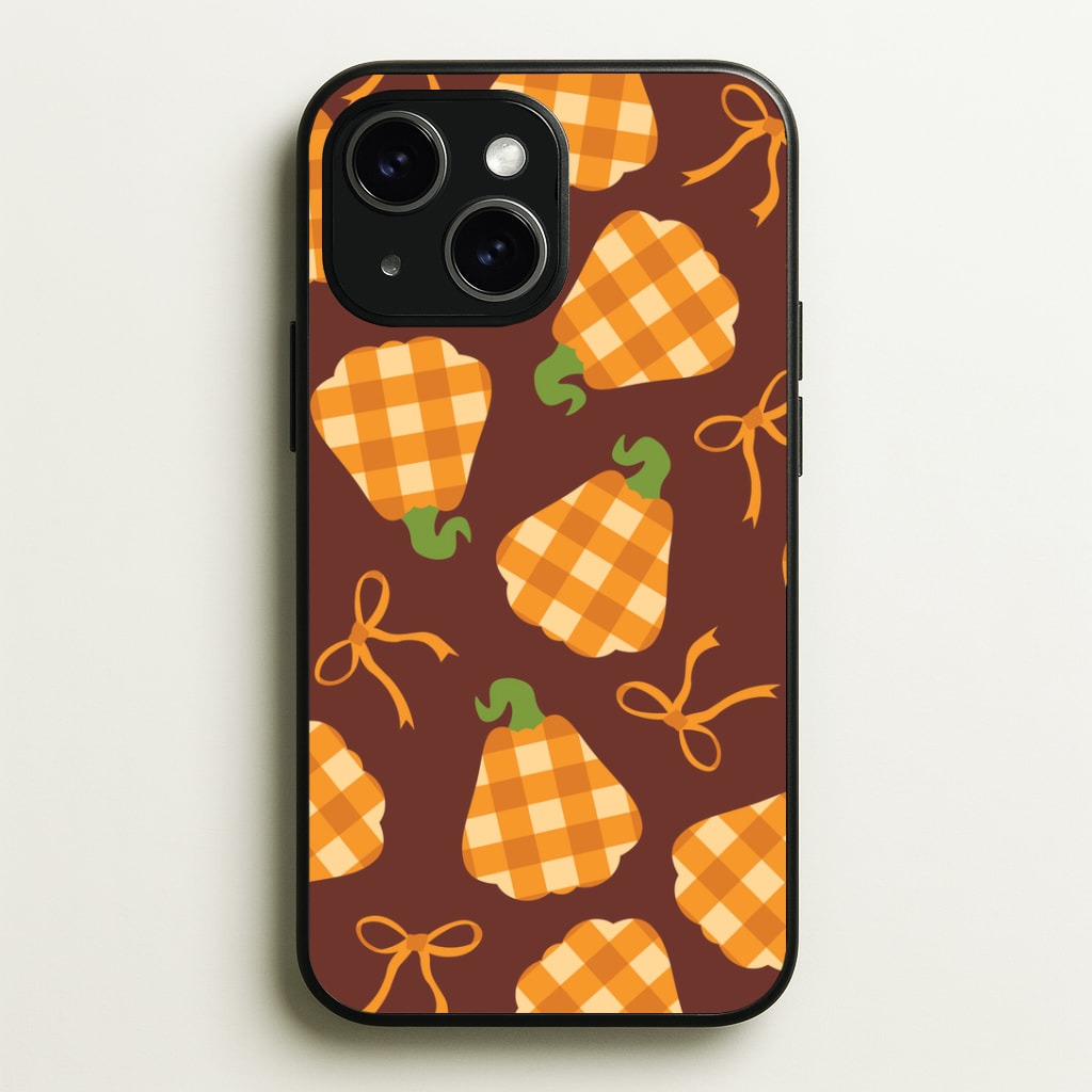 Tartan Pumpkins And Bows Pattern iPhone 15 Case