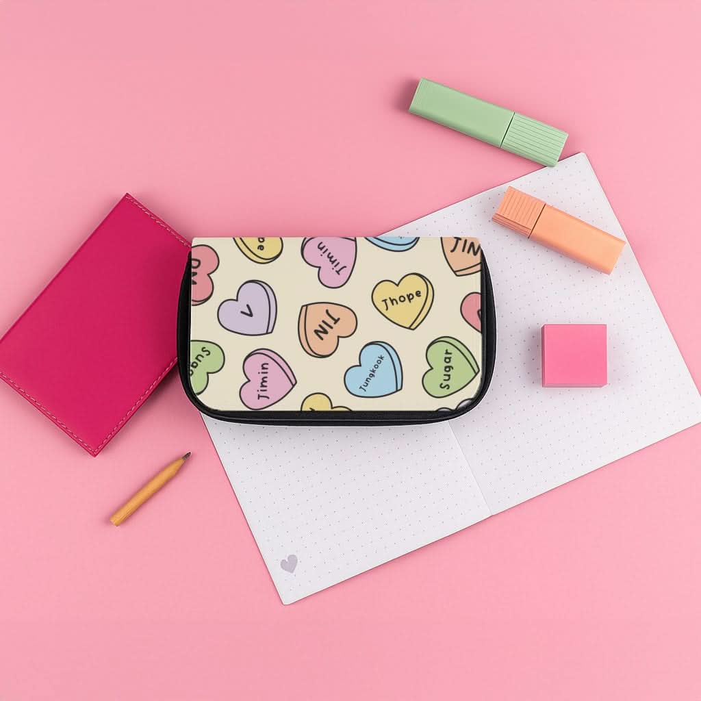 K-Pop Band Members Love Hearts Pattern Pencil Case