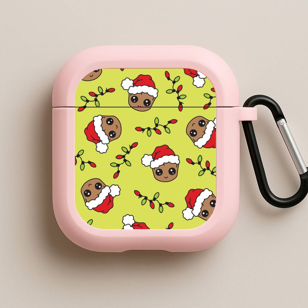 Christmas Tree Hero Pattern Pink AirPods Case