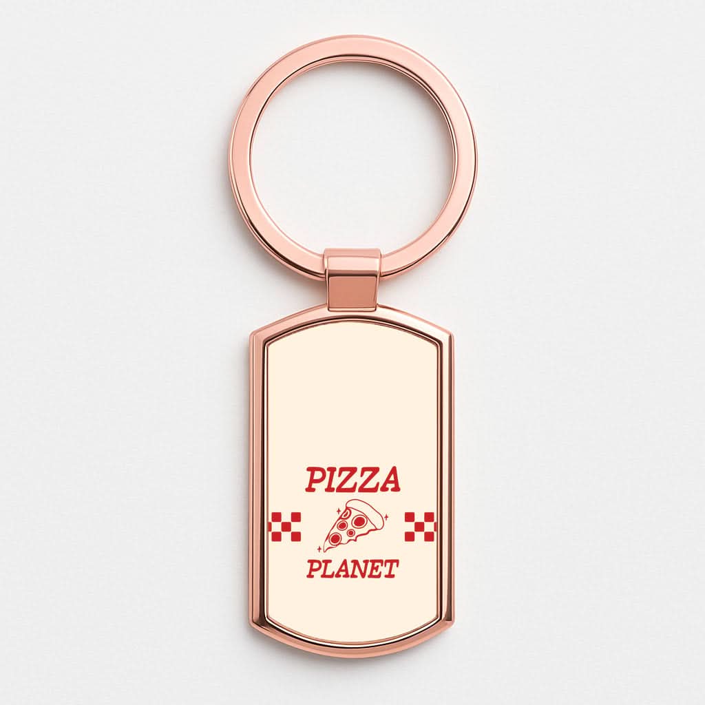 Retro Pizza Planet Rose Gold Keyring