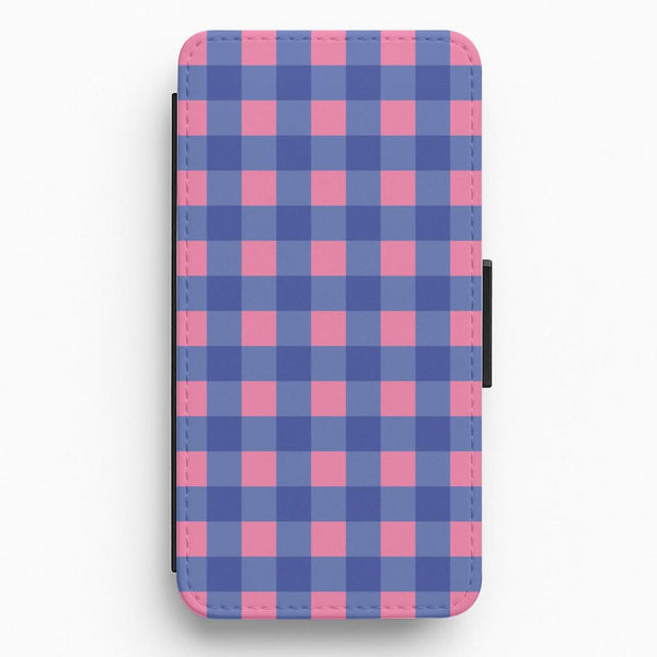 Pink And Blue Checkered Pattern Flip / Wallet Phone Case