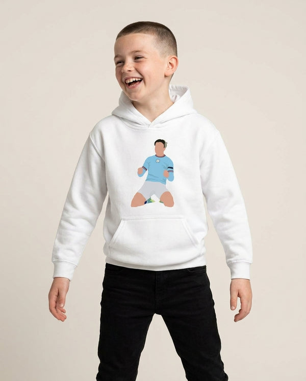 Grealish - Football Kids Hoodie — White Front, worn