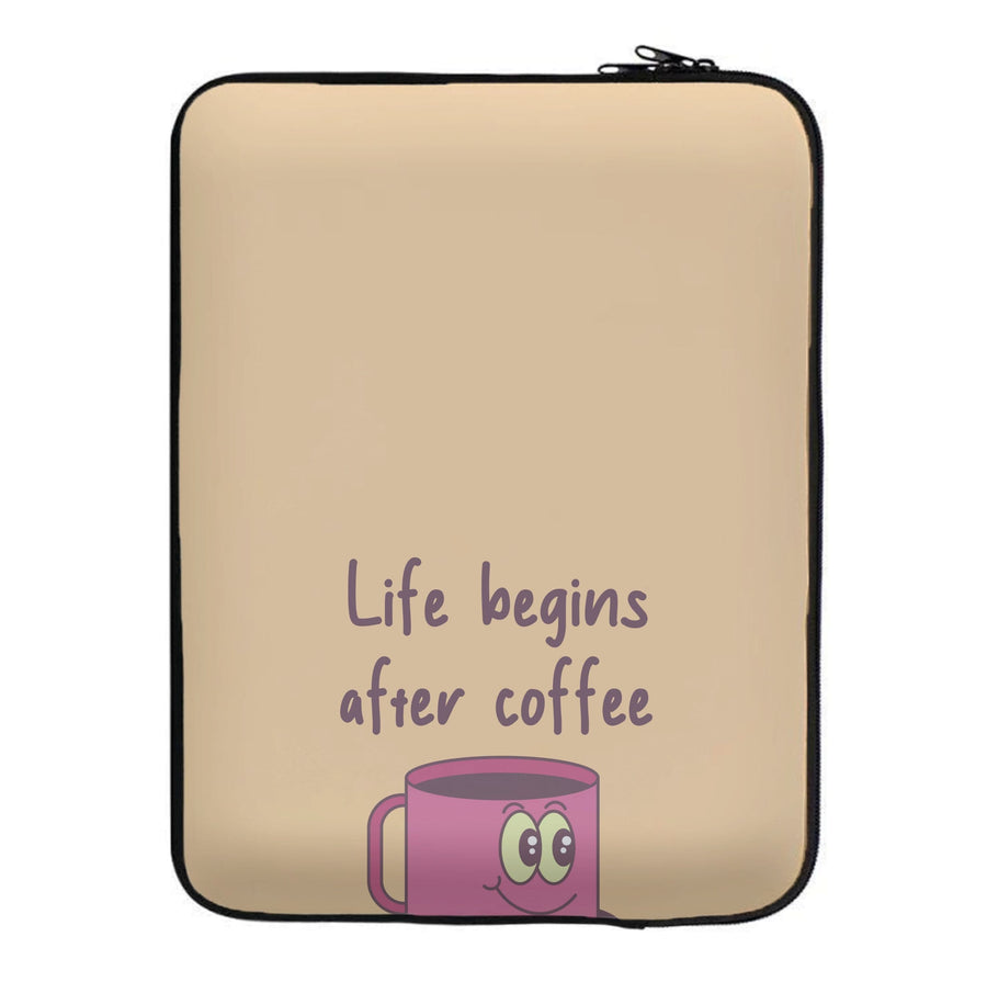 Life Begins After Coffee - Aesthetic Quote Laptop Sleeve