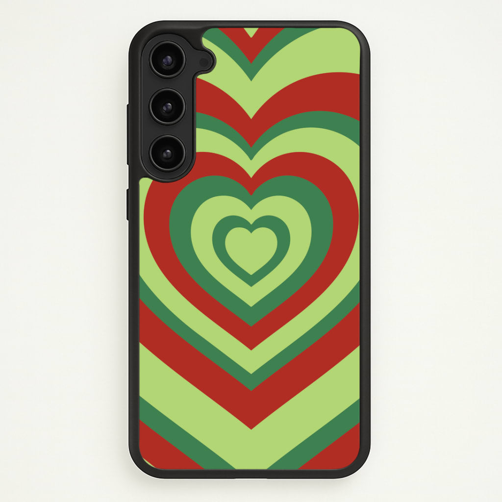 Red And Green Trippy Heart Christmas Pattern Galaxy S23 Plus Case