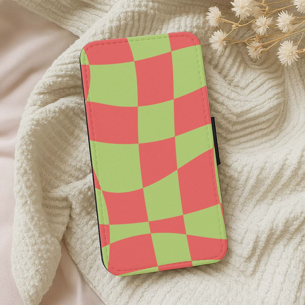 Abstract Red And Green Christmas Pattern Leather Phone Case