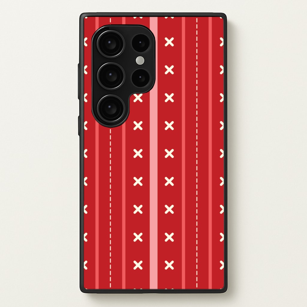 Stripes And Stitches Red Christmas Pattern Galaxy S24 Ultra Case