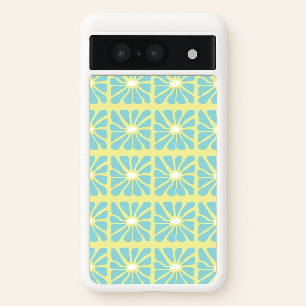 Square Abstract Flowers Blue Google Pixel 8 Case