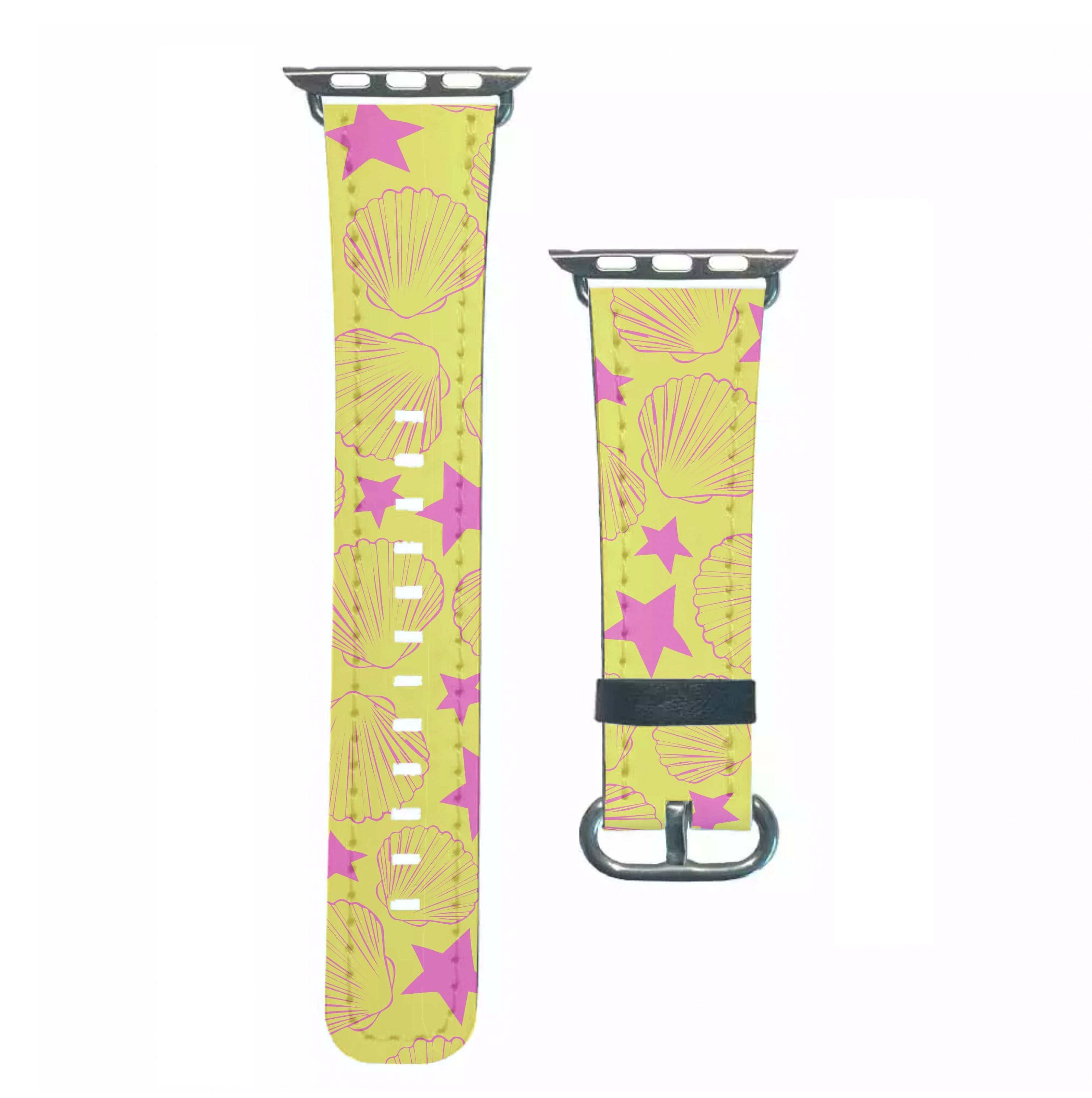 Seashells And Stars Yellow Pattern Apple Watch Strap