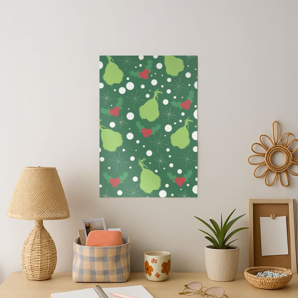 Green Creature Christmas Pattern Art Print