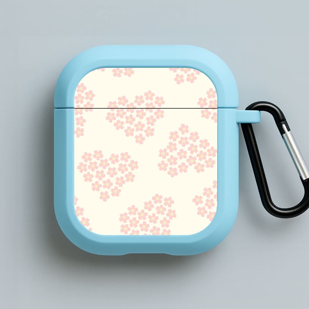 Flower Hearts Pattern Blue AirPods Case