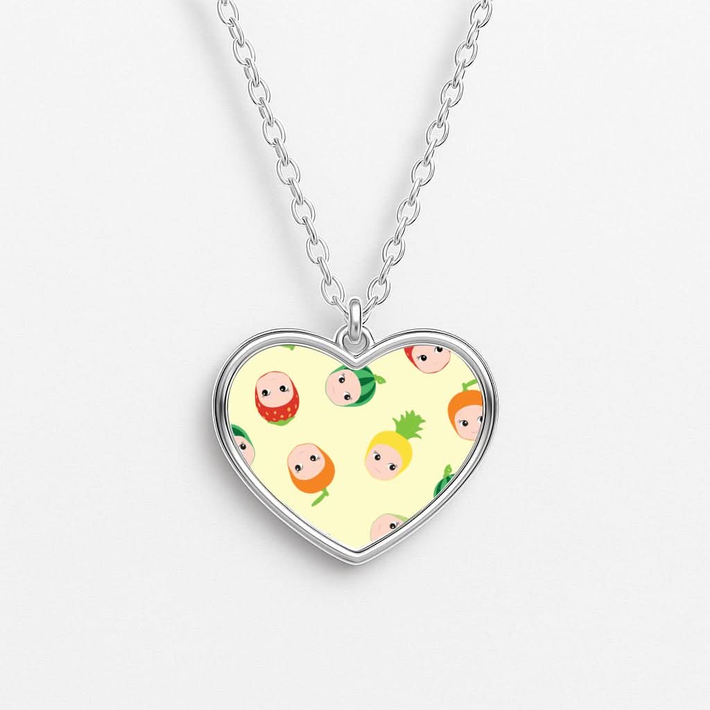 Fruit Angels Pattern Heart Necklace